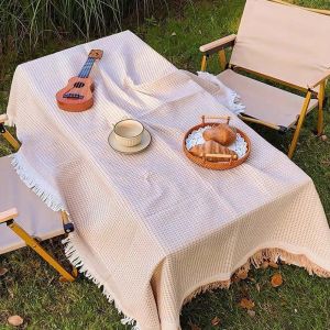 BLACKON Large Size Outdoor Picnic Mat Linen 180x130CM Tablecloth with Tassel Multi-Purpose Lightweight Camping Ground Cloth each Outing