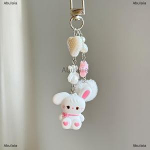 [COD] Abulaia Cute Rabbit Kitty Bear Pendant Key Chain Fluffy Ball Bow Bead Mobile Phone Chain Anti-Lost Lanyard Kawaii Bag Charm Gift