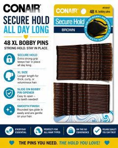 Conair Secure Hold XL Bobby Pins 48pcs Brown Hair Pins All Day Hold Rust Resistant Styling Pins