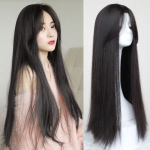 NBANLIKE Chịu nhiệt Tóc giả tổng hợp có mái Tóc nối Tổng hợp Tóc giả cosplay Lolita Phụ kiện tóc Vô hình Tóc dài thẳng Người phụ nữ