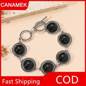 【CANAMEK】 Thời Trang Boho Cổ Điển Vòng Vòng Đeo Tay Ngọc Trai Bangles Cho Phụ Nữ Màu Xanh Đỏ Đen Bead Cổ Điển Bohemian Có Thể Điều Chỉnh Vòng Đeo Tay Trang Sức