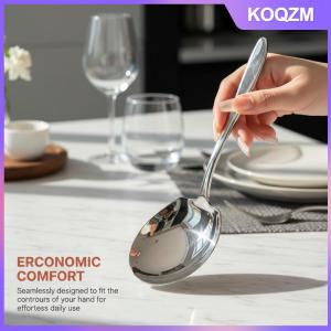 KOQZM Large Stainless Steel Rice Spoon Ergonomic Metal Serving Spoon Kitchen Flatware Spoon Durable Thickening Long Handle Spoon