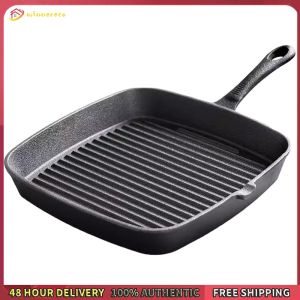 Winnereco Iron Household Square Stripes Frying Steak Pan Non-coated Steak Plate Non-stick Thickened Egg Pancake Maker Camping Saucepan Omelet Pot