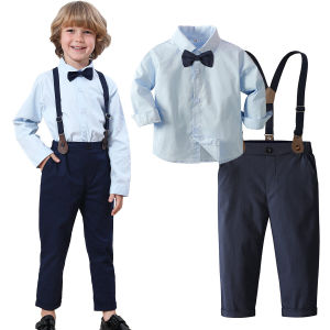 Baby Boy Outfit Toddler Fashion Gentleman Suit for Kids Formal Attire Child Birthday Photoshoot Clothes 1-7 Years Children Graduation Ceremony Blue Set