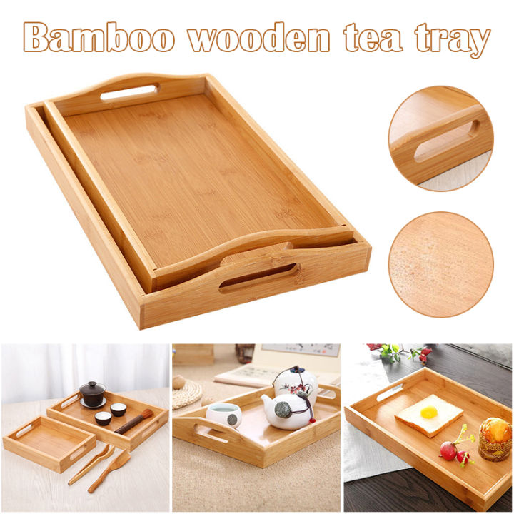 Bamboo Wooden Tea Tray Rectangular Solid Wood Serving Tray Tea Cup Tray