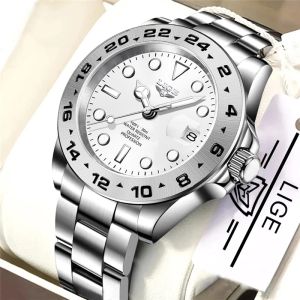 LIGE 2021 Simple Fashion mens watch Waterproof Luminous Quartz Original Stylish Calendar Stainless Steel watches for men