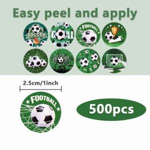 WPRA 500Pcs Soccer Theme Soccer Stickers Round Self-Adhesive Stationery Stickers Easy To Apply Disposable Football Labels Roll Soccer Match