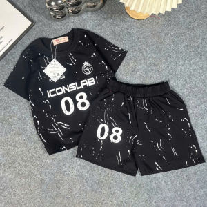 Bộ hè bé trai ICONSLAB 08 chất cotton mềm mịn thoáng mát size 8-40kg - Bộ quần áo cộc tay phong cách boy phố - Chất vải co giãn thoải mái vui chơi vận động