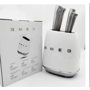 Italy Smeg Knife Block Set Stainless Steel 7-Piece Knives Set SMEG Home Kitchen Knife Cream Color Set Pisau knife set SMEG