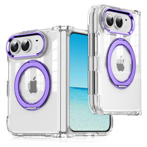 For iPhone Duo Fold Case HD Transparent Stand Protective Back Cover For MagSafe Wireless Charging Phone Shell Funda