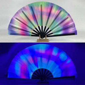 VERIDIAI 13inch Glow-in-the-Dark Folding Fan Butterfly Mushroom UV Reactive Glow Fan Glow Party Accessory with Neon Fluorescent Print Vibrant Neon Psychedelic Fan for Parties