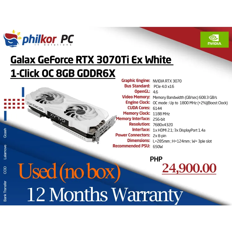Galax GeForce RTX 3070 Ti EX White (used) Graphics Card | Lazada PH