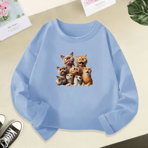 Atasan Kaos Lengan Panjang Babyterry Anak Usia 3-15 Tahun Desain Grafic Ugly Cat