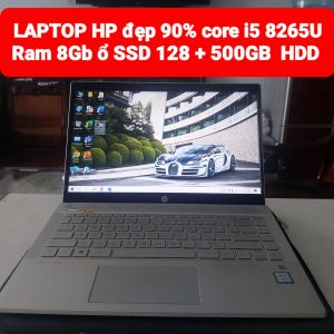 Laptop HP đẹp 90% core i5 8265U Ram 8Gb ổ SSD 128Gb và 500GB HDD đầy đủ phụ kiện bảo hành 1 năm