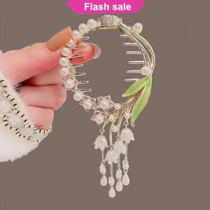 SHENHAO2🎀 Kẹp tóc nơ bện kẹp tóc bướm ngọc trai kẹp tóc đuôi ngựa khóa kẹp tóc phụ kiện Hàn Quốc