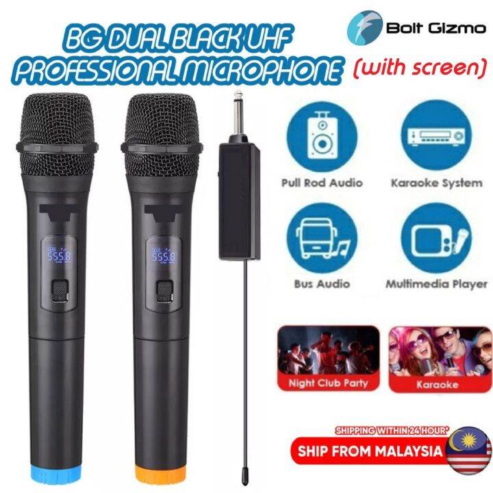 BG DUAL BLACK UHF MIC Professional Dual Wireless Microphone with