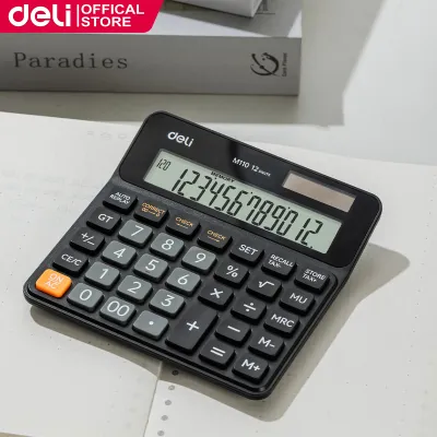Deli 12 Digits Big Display Solar Desktop Electronic Calculator for School&Office (With Battery)EM110
