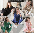 READY STOCK - PANDORA Silk Satin Long Sleeve Unisex Pajamas Set Baju Tidur Perempuan. 