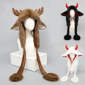 GOXBERK Warm Reindeer Antler Hat Fluffy Texture Plush Ear Protection Cap Soft Adjustable Straps Christmas Elk Hat Winter