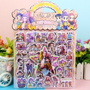 ZHENGE Kawaii Kpop Demon Hunters Sticker Double-Layer  Stamping Anime Sticker Kpop 3D 3D Bubble Sticker Office Stationery