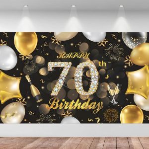 Happy Birthday Backdrop Decoration 49*31.5 Inch Black Gold Cloth Home Party Needs Photo Photography For Birthday Party Background Wall Decor