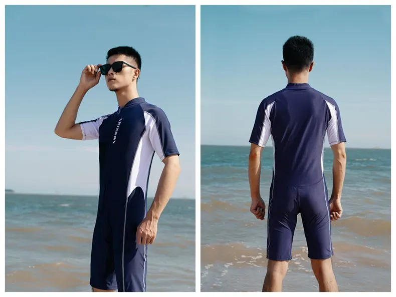 Men's One-piece Snorkeling Swim Suit Short Sleeves Swimwear