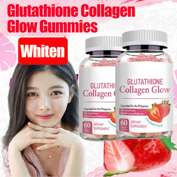 Glutathione Collagen Glow Gummies 60pcs Strawberry Flavor Anti-Aging ...