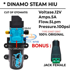 Dinamo Pompa 12V Hiu-KAZUMA 6.5Bar 100Psi 5Lpm Original / Pompa Sprayer Misting Steam Hiu 12v 100Psi