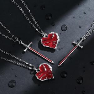 [haoh] ชุดสร้อยคอรูปหัวใจดาบจำลองที่ทันสมัยและสวยงามสำหรับผู้ชายและผู้หญิงสเวตเตอร์โซ่คล้องคอรูปกระดูกไหปลาร้าของขวัญคู่