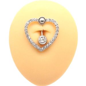 STARGOODS Simple Geometric Stainless Steel Rhinestones Hollow Women Heart-shaped Body Jewelry Belly Button Ring Love Navel Ring Belly Piercing