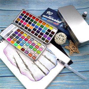 Seamiart 50/72/90 Color Portable Metal Box Pearlescent Solid Watercolor Paint Set Basic Neone Glitter Watercolour Pigments Painting Art Supplies