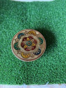 Stool/Puja/Multipurpose Decorated Meenakari Metal Sheet Stool/Chowki with Legs (Flower Design) - Round