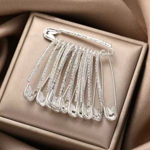 Gold Brooch Safety Pins 12pcs Rhinestone Hijab Scarf Sweater Shawl Women Accessories Pin Baju
