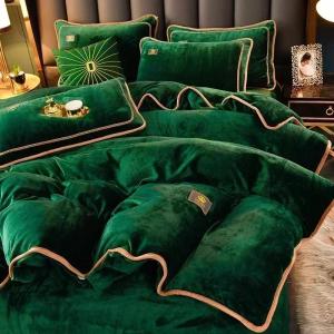 【Super low price】Winter Thickened Warm Milk Velvet 4-piece Bedding Set Luxury Solid Color Double-Sided Flannel Duvet Cover Bed Sheet Pillowcases
