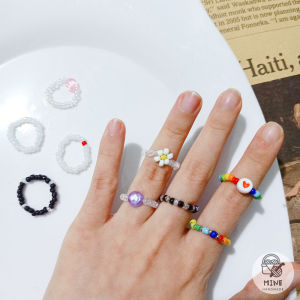 [FREESHIPMAX] [Mẫu 2] Nhẫn hạt cườm trong suốt trái tim cầu vồng mặt cười phong cách Hàn Quốc Nhẫn cặp nhiều màu hot trend đẹp dễ thương - phụ kiện dễ thương - quà tặng thủ công - Minehandmade