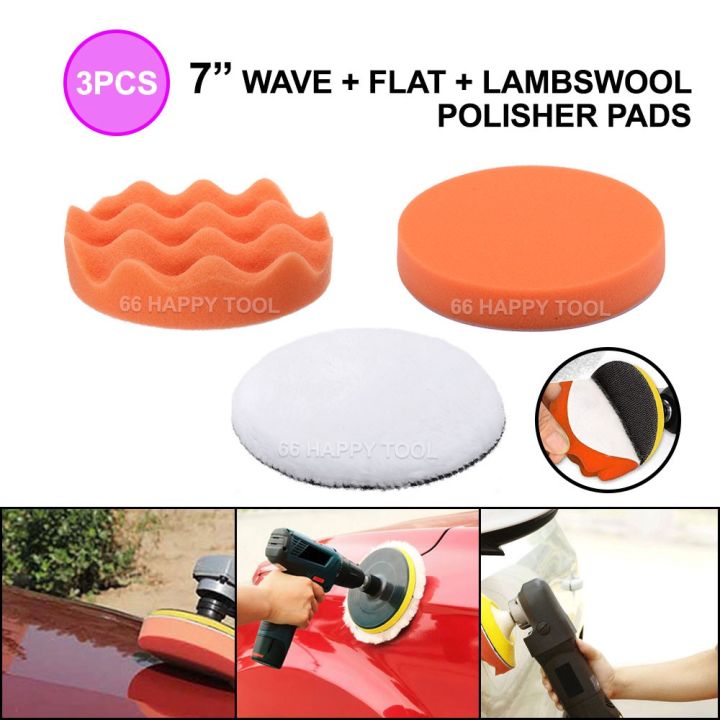 66 Happy Tool Ready Stock 3pcs 7 inch (180mm) 7 Mix Wave Flat Wool Sponge  Buff Buffing Pad Polishing Pad Polisher Waxing Pad