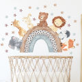 Cartoon Animal Wall Sticker Hiasan Dinding Kamar Anak Dekorasi Stiker Dinding Kelas Sekolah Rainbow Star Gajah, Singa, Beruang, Rubah. 