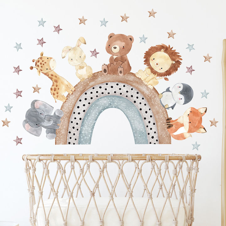 Cartoon%20Animal%20Wall%20Sticker%20Hiasan%20Dinding%20Kamar%20Anak%20Dekorasi%20Stiker%20Dinding%20Kelas%20Sekolah%20Rainbow%20Star%20Gajah,%20Singa,%20Beruang,%20Rubah%20-%20Image%205