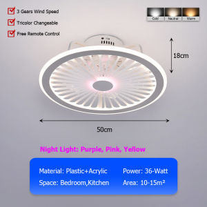LANTU Simple 50cm White 3 Speeds Wind 5 Blade Ceiling Fan With Led Light For Bedroom Study Room Dining Room Kitchen