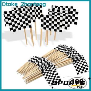 Dtake 100pcs Racing FLAG toothpicks ไม้ checkered FLAG Picks อาหารเม็ดฟัน