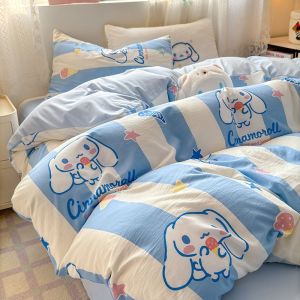 Cartoon Cute My Melody Duvet Cover Set of Four Sanrio Washed Cotton Bed Sheet Quilt Cover Bed Sheet Dormitory Bed Set of Three LZD