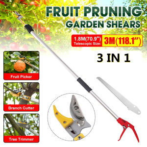 OSPREY-กรรไกรตัดหนีบ กรรไกรตัดหนีบผลไม้ด้ามยาว(กรรไกรยาว 3 เมตร) เมื่อสไลด์เก็บ ยาว1.8 เมตร (แถมฟรีใบเลื่ยสำหรับตัดกิ่งไม้ใหญ่) 1.8M-3M Garden Tree Pruning Shears High Branch Pruning Tool Long Reach Pruner Cutter Aluminium Handle