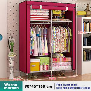 LG Lemari Baju Multifungsi Dengan Tempat Gantungan Baju Dan Penutup Debu Lemari Portable Lemari Pakaian 3 Sisi polos