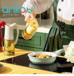 ANKOU Glass Condiments Container - Auto Open Sauce Oil Dispenser 580 ml Oil Spray 300ml