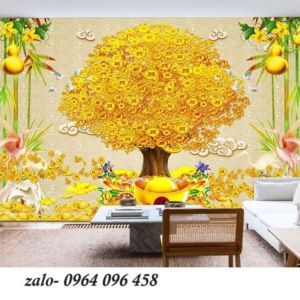 Tranh gạch 3d ốp tường cây tiền vàng - NBV33