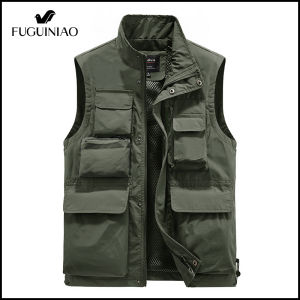Fuguiniao Mens Outdoor Multi Pocket Solid Color Fishing Journalist Work Tank Top Photography Casual Tank Top Mens Waistcoat