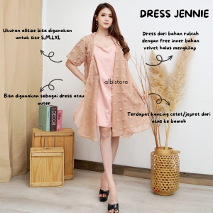 DRESS BRUKAT RUBIAH JENNIE FREE INNER KOREAN DRESS KEKINIAN TEBARU