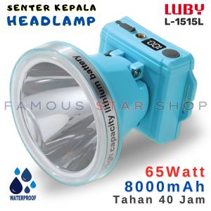 Senter Kepala Tahan 40 Jam Untuk Menyelam Super Terang Senter Kepala LUBY 65 Watt Original LUBY L-1515L Hemat Baterai Senter Kepala 65W Waterproof Cas USB Rechargeable Isi Ulang - FAMOUS STAR SHOP