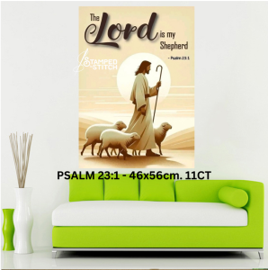 Purpleknows Cross Stitch PSALM 23:1 The Lord is my Shepherd 46x56cm 11CT Stamped or Printed Fabric COMPLETE SET Pattern Handmade Craft Needlework Home Decoration Ready Stock DIY Do it Yourself Handmade