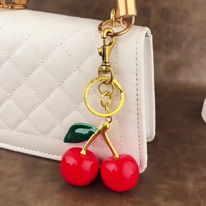 Adorable Cherry Bag Charm Stylish Cherry Bag Ornament Keychain Versatile Key Rings Accessory for Women